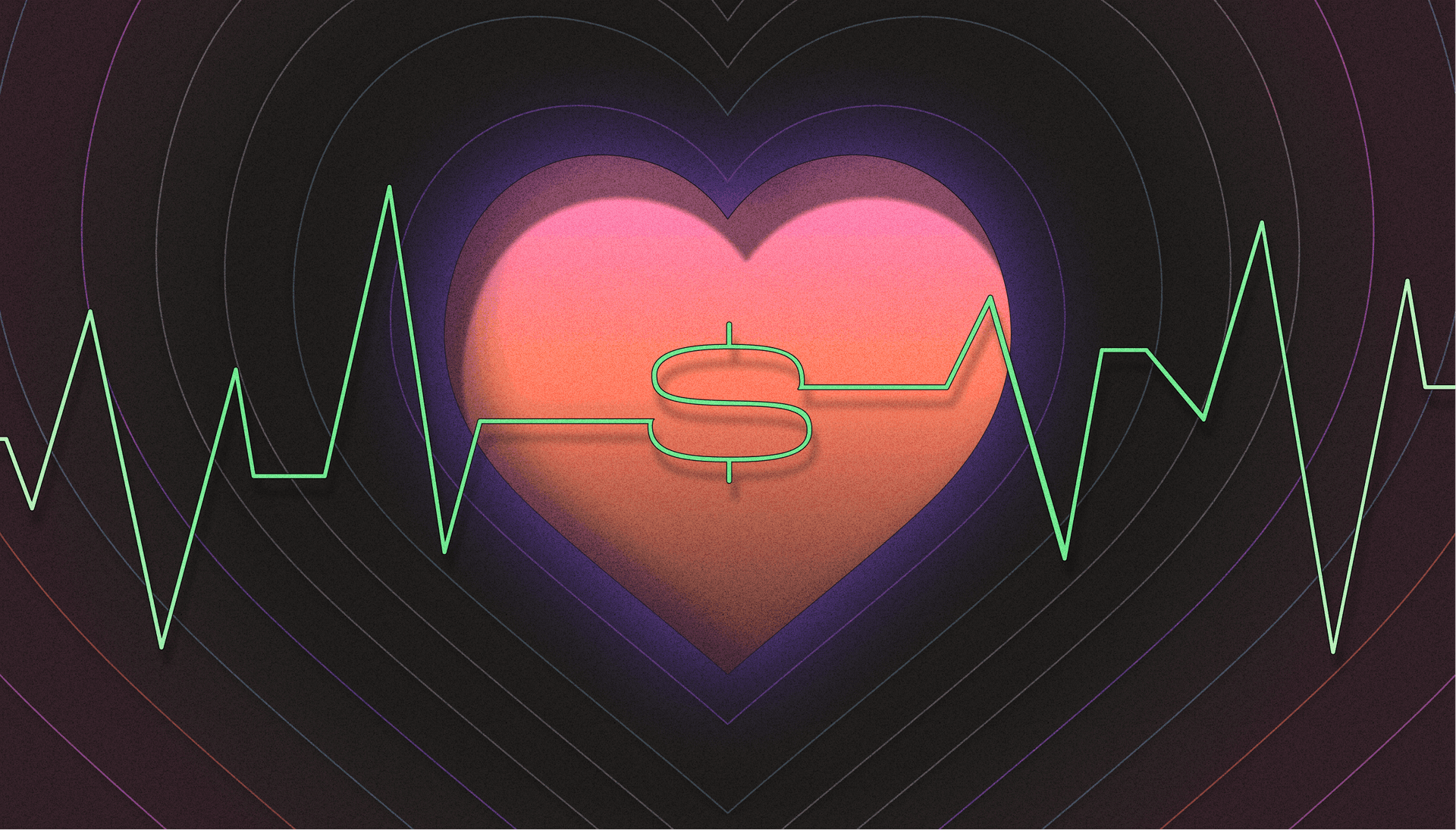 Illustration of a heart beat chart with a dollar sign